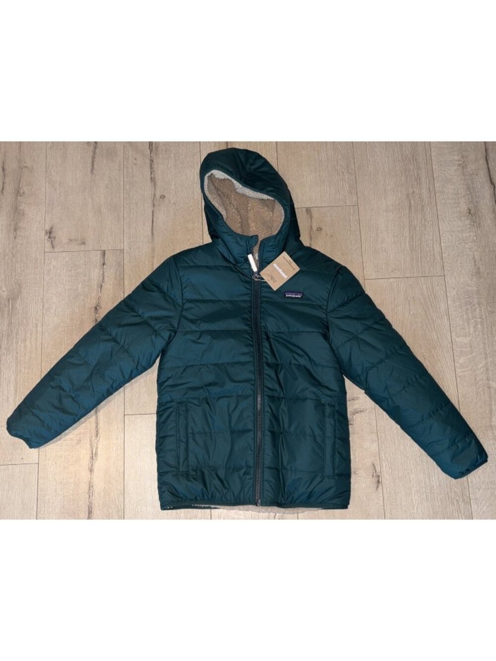 Patagonia Reversible Ready Freddy Hoody Kids Jacket Cascade Green Size L NWT